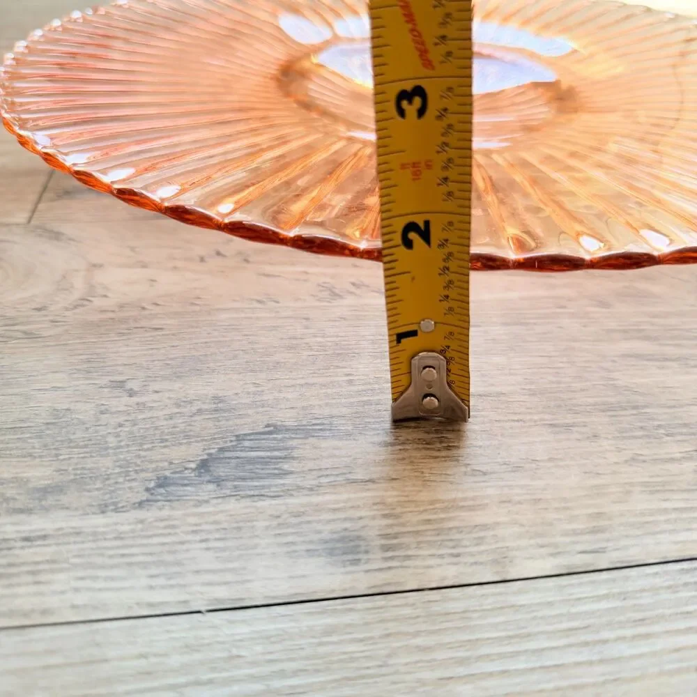 Anchor Hocking Petticoat Pink Depression Glass Cake Plate Ribbed Bubble Foot 12